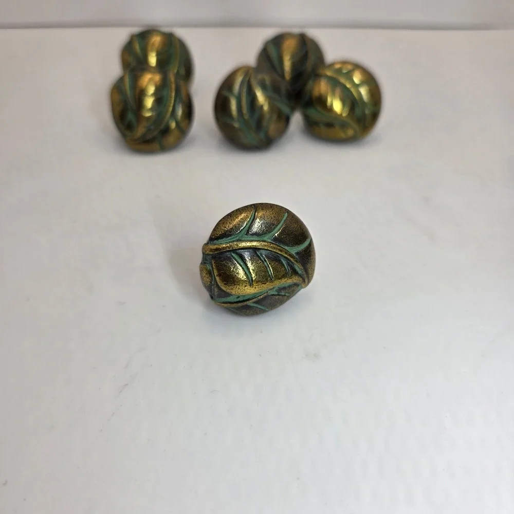 VTG Keeler Brass‎ Leaf Knob Drawer Pull Verdigris Green 1.25